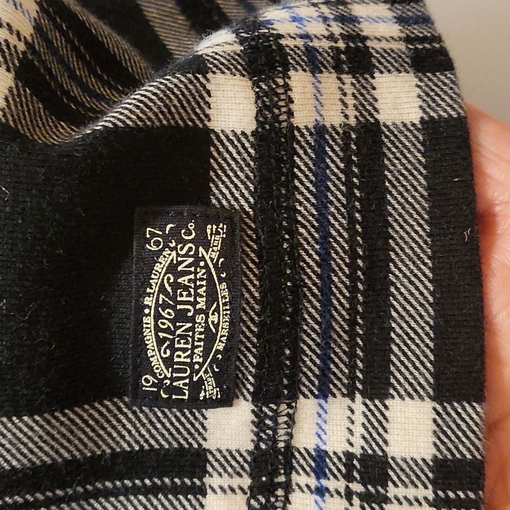 Lauren Ralph Lauren Womens Black and White Plaid Cotton Long Sleeve Shirt Sz M - Picture 6 of 11
